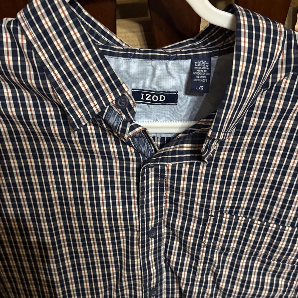 Izod Navy and White Checkered Shirt